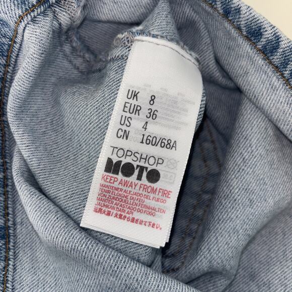 Topshop Moto Skirt Denim Sz 4 Jean Flowy Romantic Sexy Festival Funky Zipper Y2K - Picture 5 of 10